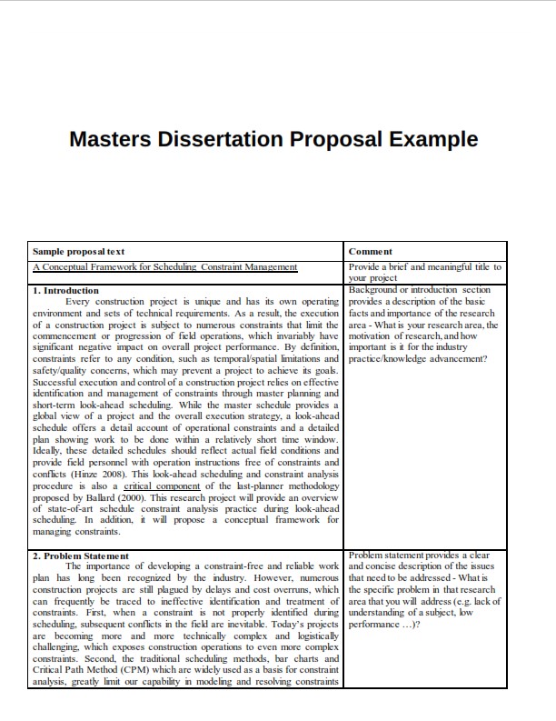 Masters Dissertation Proposal Example
